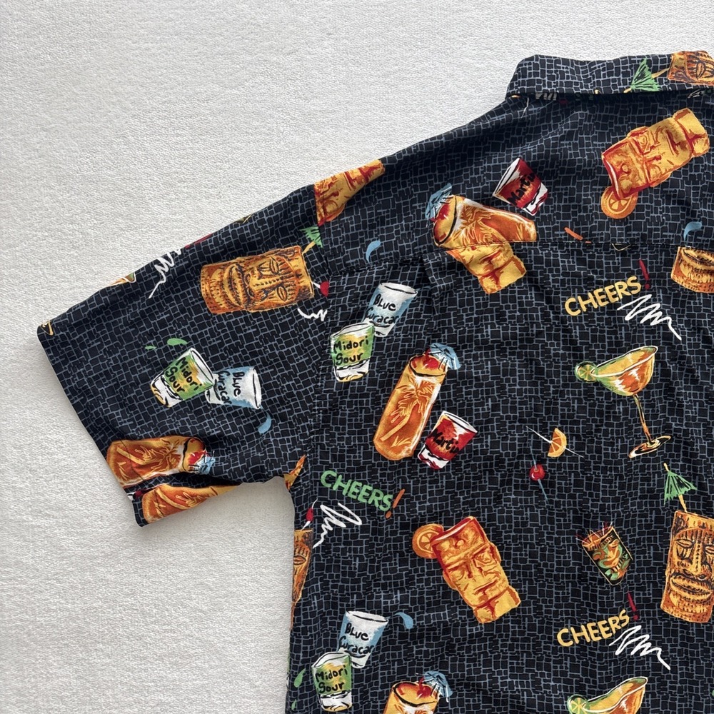 Utility Tiki Cocktail Shirt Mens Medium Black Rayon Short Sleeve Button Down - Picture 13 of 16